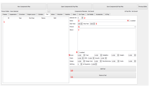 Fuel Component Editor