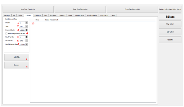 Turn Events Interest Rate Editor